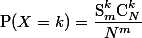 $P$(X=k)=\dfrac{\text{S}_m^k \text{C}_N^k}{N^m}
